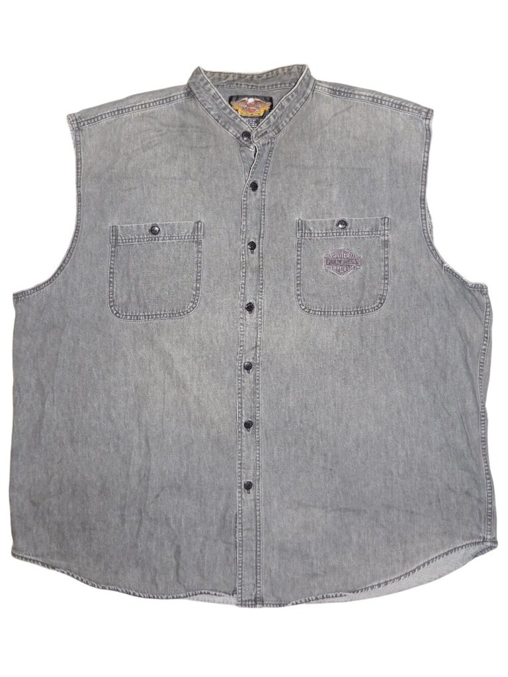 Vintage Harley-Davidson Gray Denim Button Up Sleeveless Work Shirt Men's 3XL